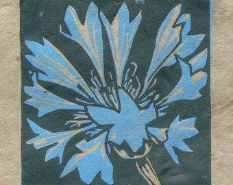 Cornflower mini linocut print