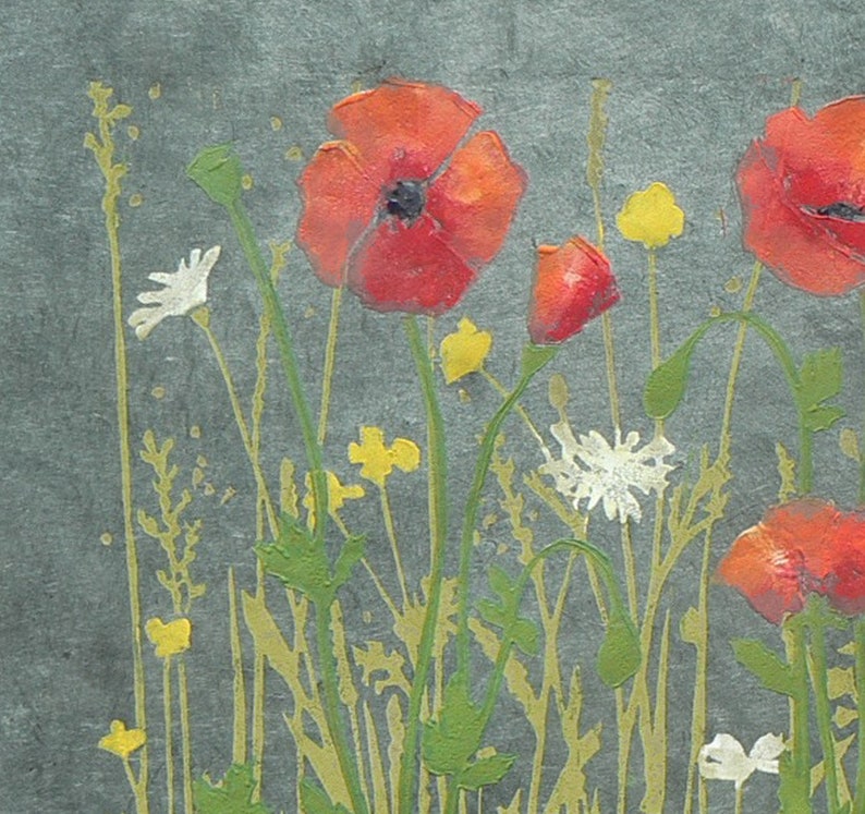 Poppy Meadow lino cut print image 3