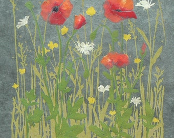 Poppy Meadow lino cut print