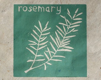 Rosemary herb mini linocut print