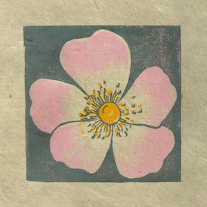 Dog Rose mini linocut print