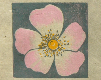 Dog Rose mini linocut print