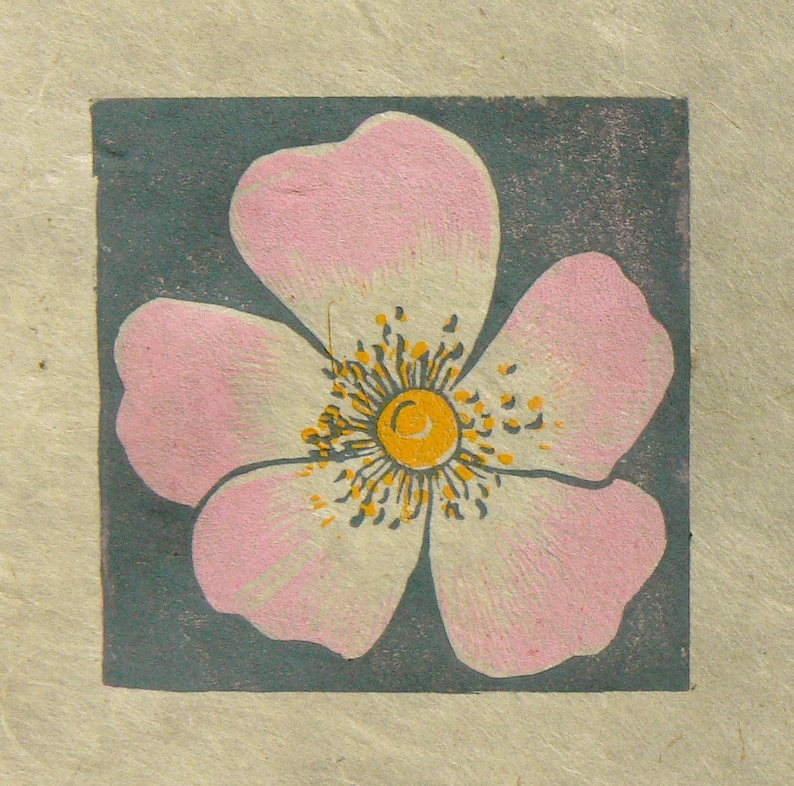 Dog Rose mini linocut print image 1