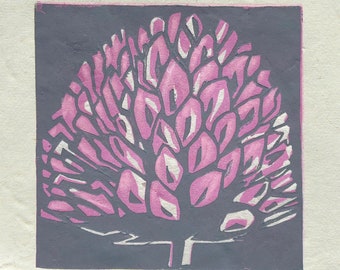 Mini gravure linogravure trèfle rouge