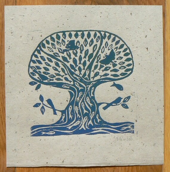 Sea Tree Linocut Print Etsy Singapore