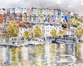 Harbourside Autumn - aquarelprint in beperkte oplage