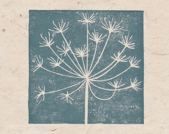 Impression mini linogravure tête de graine de vache persil