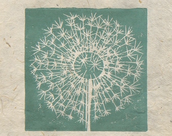 Dandelion seed head mini linocut print