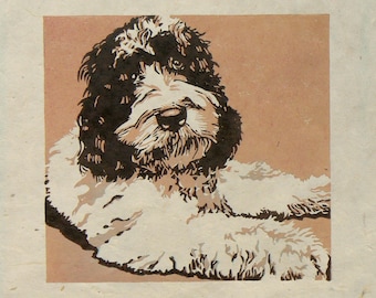 Marvin Clumberdoodle linocut print