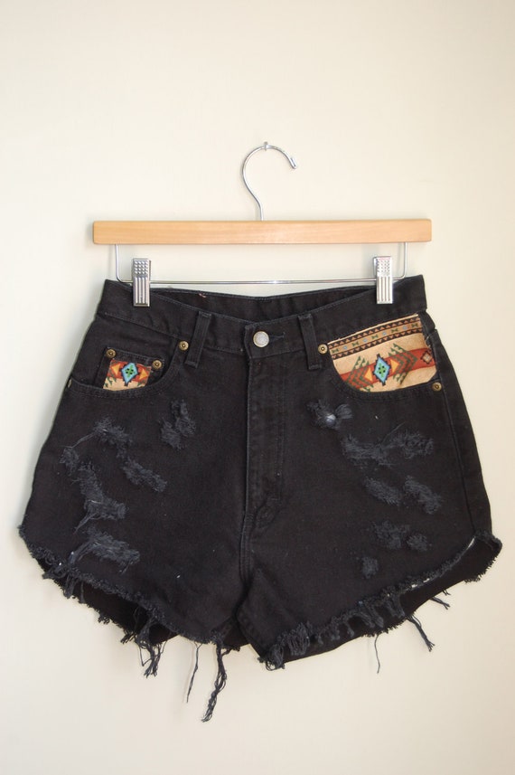 Items similar to Eddie Bauer Black Cutoff Shorts with Tribal Pockets on ...