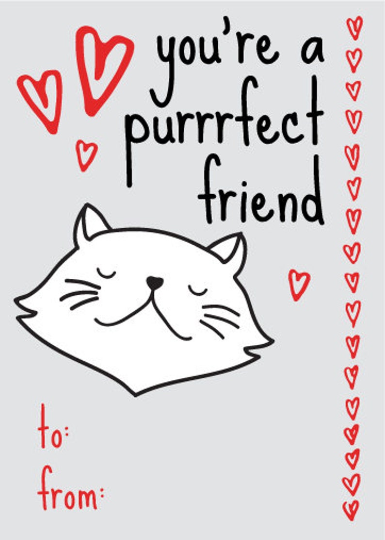 Cat Valentine s Day Cards Printable DIY Card School Etsy