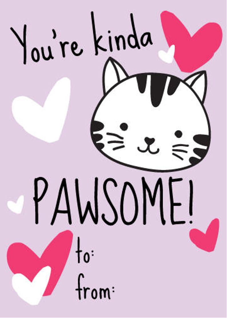 Cat Valentine's Day Cards Printable DIY Card School | Etsy