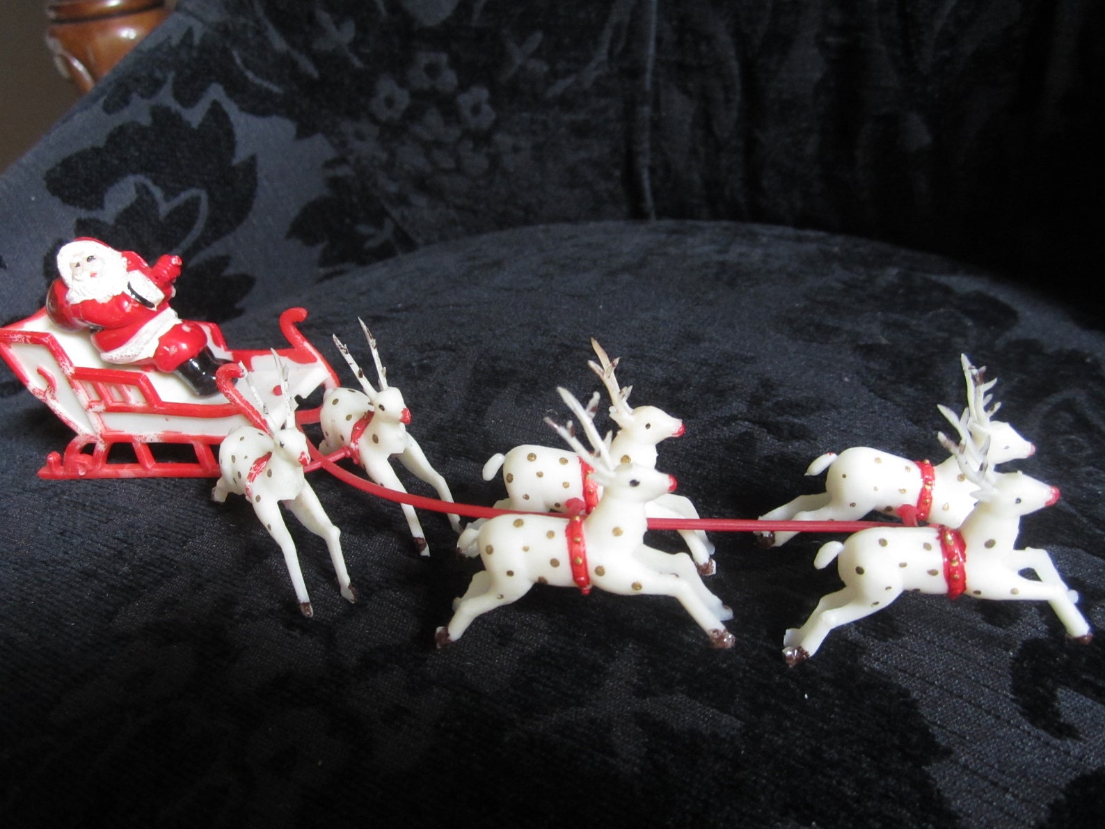 Vintage plastic Santa in Sleigh with 6 reindeer made in Hong Etsy