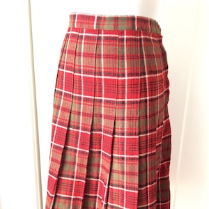 M L 40s 50s Plaid Wool Pleated Skirt Red Green Black Swing Teddy Girl Preppy Collegiate Shag by Sporteens