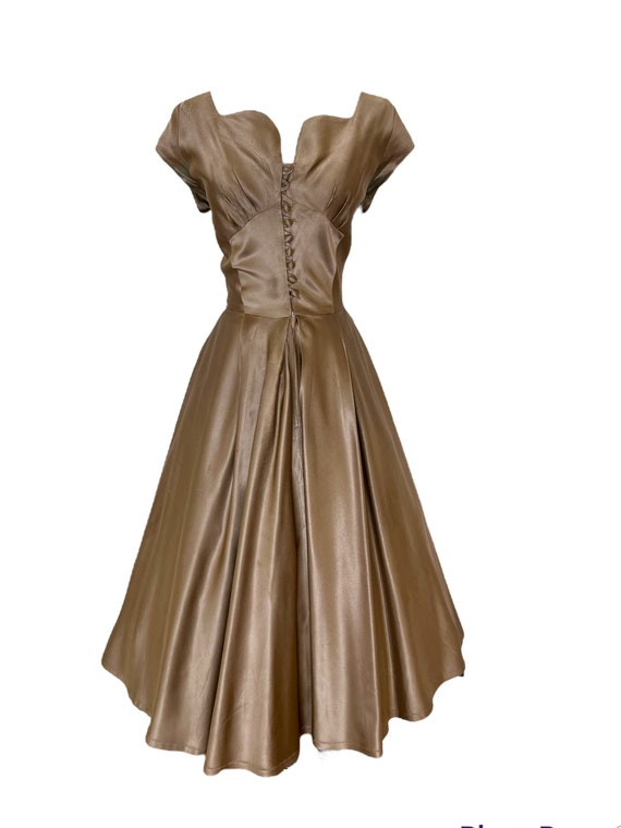 M 40s 50s Vintage Dress Taupe Tan Brown Full Skir… - image 3