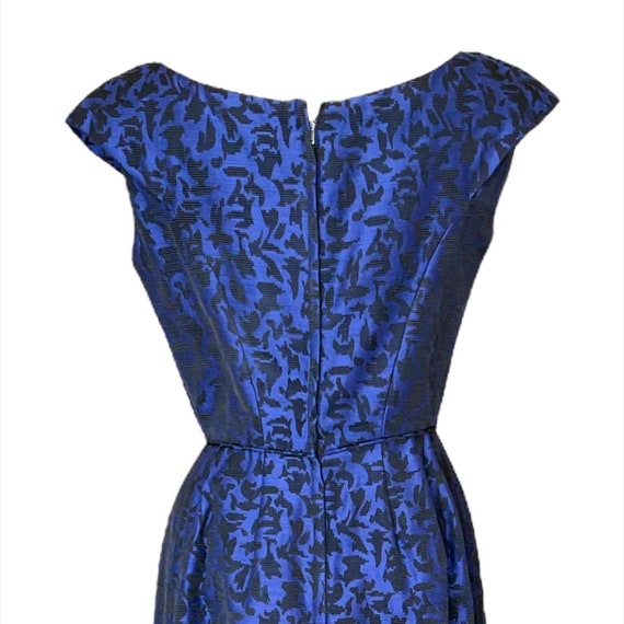 S M 50s 60s Cocktail Dress Blue Black Brocade Abs… - image 6