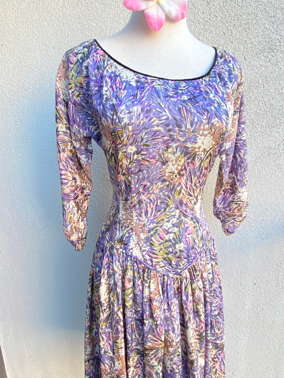 M 40s 50s Abstract Confetti Dress in Purple Pink P