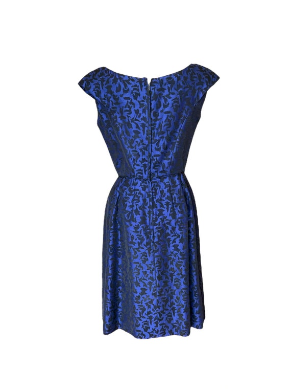 S M 50s 60s Cocktail Dress Blue Black Brocade Abs… - image 4