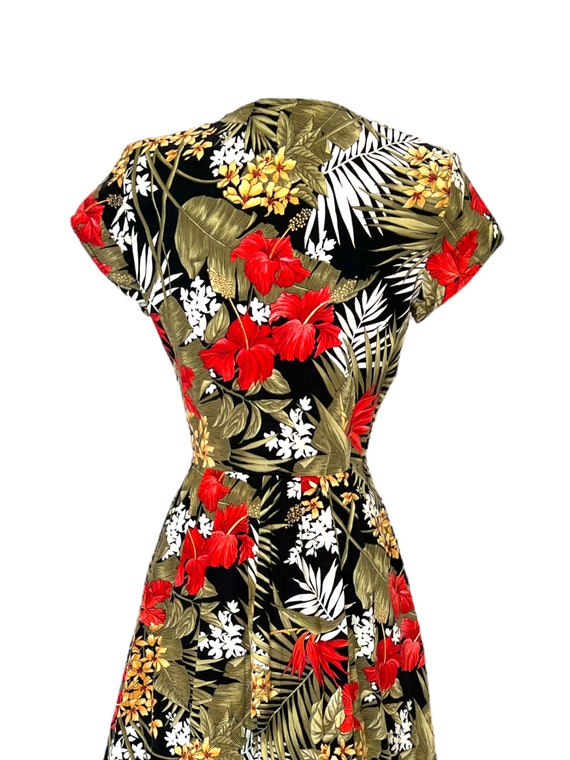 S M 80s Dress Tiki Floral Hawaiian Tropical by Pa… - image 6