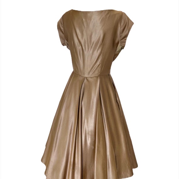 M 40s 50s Vintage Dress Taupe Tan Brown Full Skir… - image 6