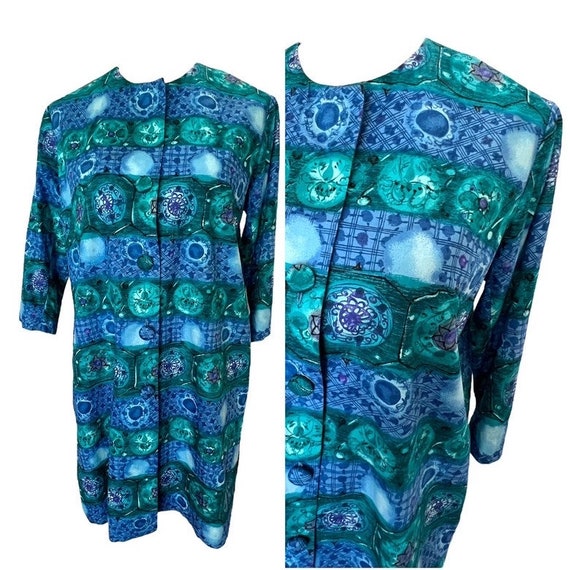 S M Top Coat Duster Tiki Tunic Blue by The Kahala… - image 1