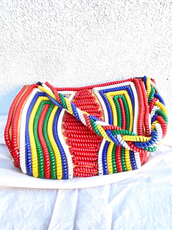 40s 50s Telephone Cord Purse Primary Colors Red Bl