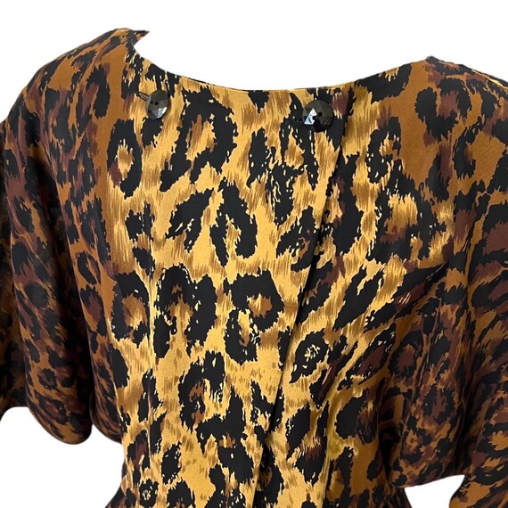 M 70s 80s Leopard Print Dress Batwing Brown Tan B… - image 4