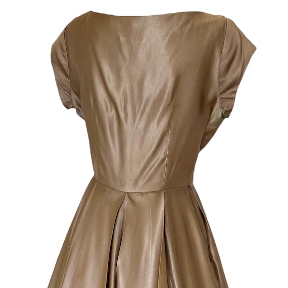 M 40s 50s Vintage Dress Taupe Tan Brown Full Skir… - image 7