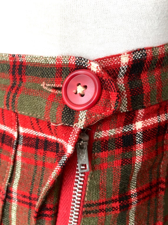 M L 40s 50s Plaid Wool Pleated Skirt Red Green Bl… - image 2