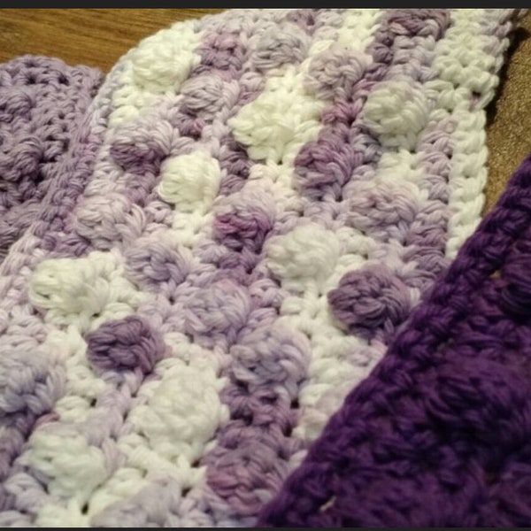 Set of 3 Reusable Crochet cleaning pads fitting a standard Swiffer Sweeper and Mop in purple & white tones