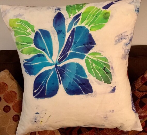Blue Lily Flower Pillow Floral Design Decorative Pillow Etsy