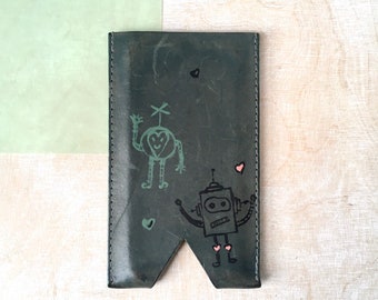 LOVEBOTS painting / personalisation of your leather accessory / Valentine’s Day customisation / hand painted lovebot illustration