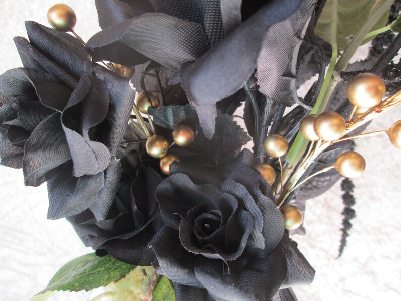 Silk Flower Arrangement in a Black and Gold Studded Fringed Etsy