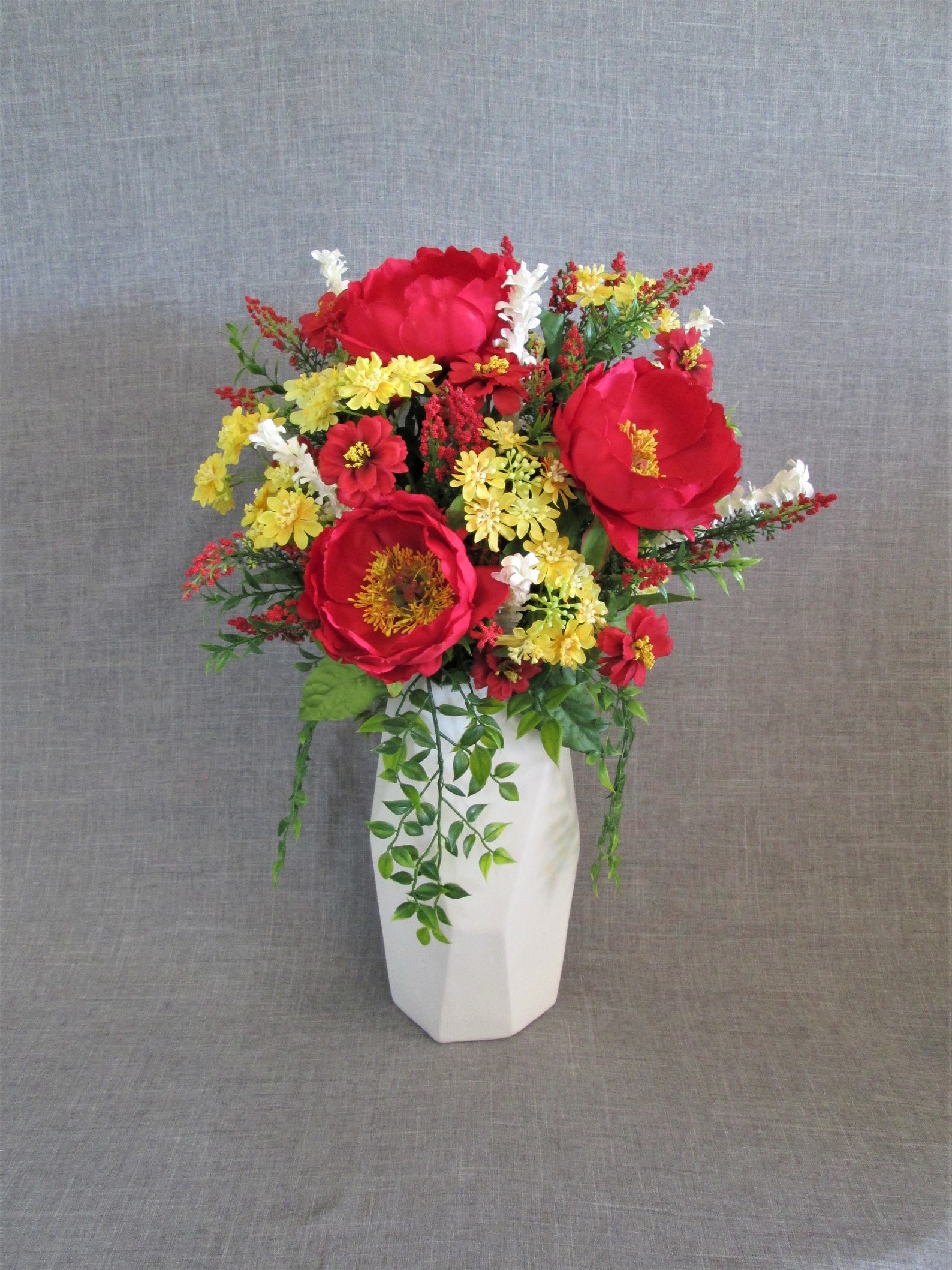 Silk Flower Arrangement Red and Yellow Silk Floral Etsy