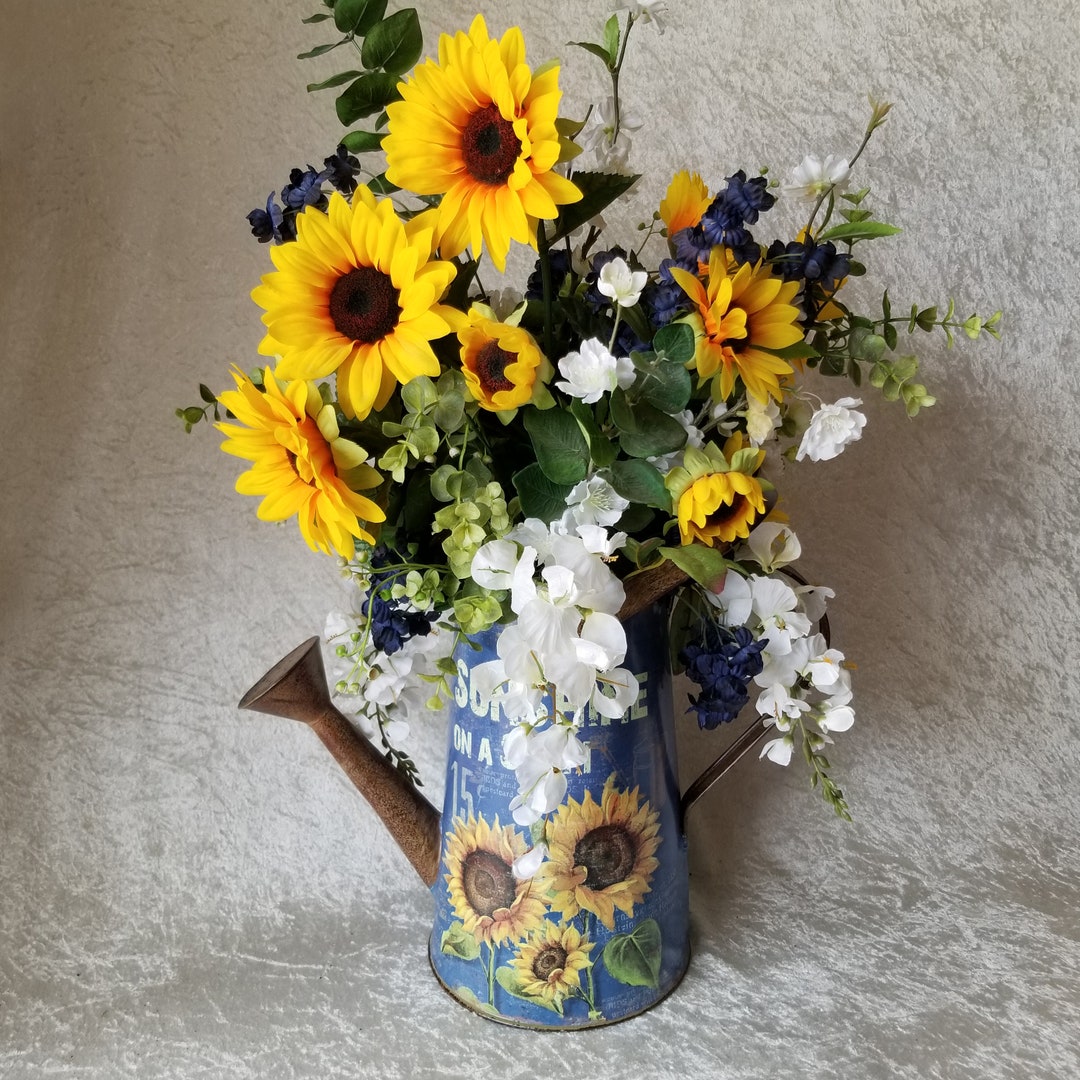 Silk Sunflower Arrangement in a Watering Can Silk Floral Etsy