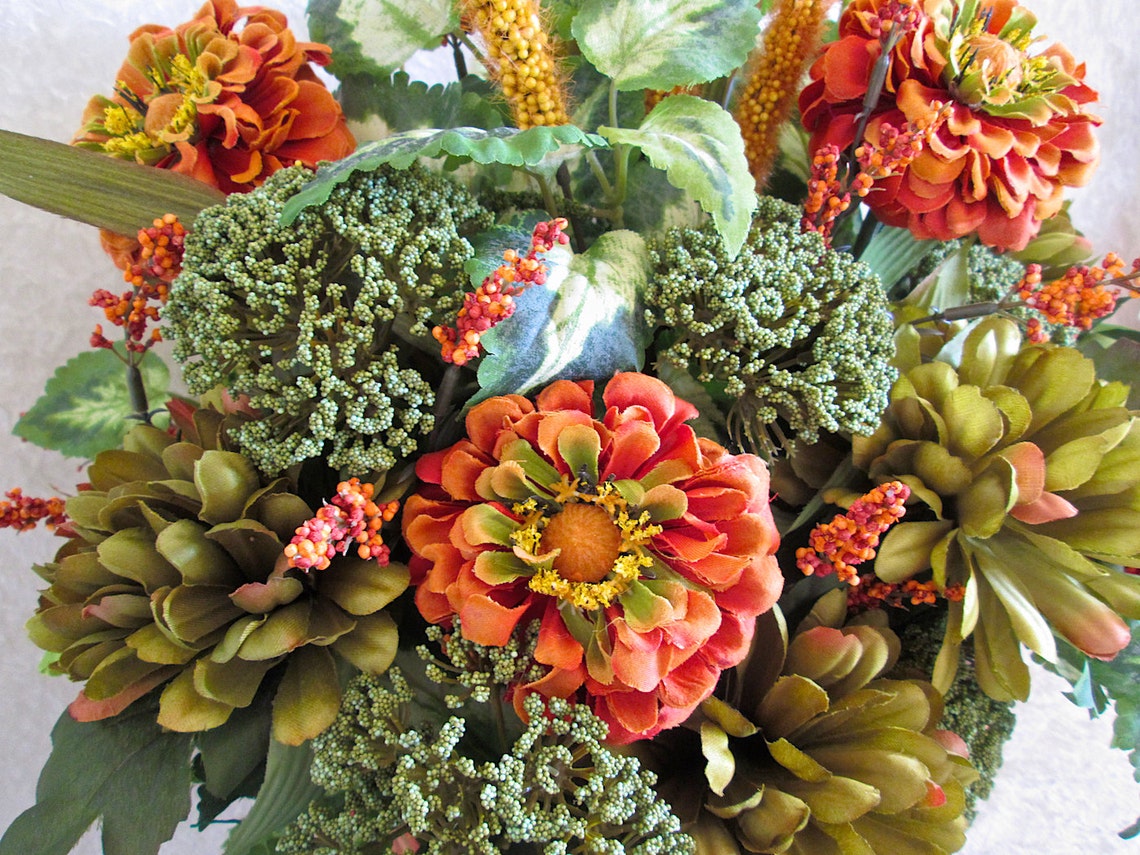 Fall Silk Flower Arrangement in a Wood Box Autumn Home Decor Etsy