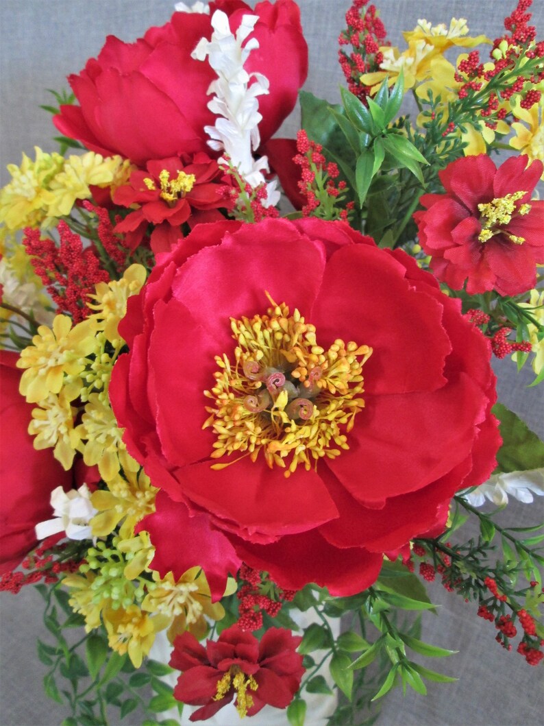 Silk Flower Arrangement Red and Yellow Silk Floral Etsy