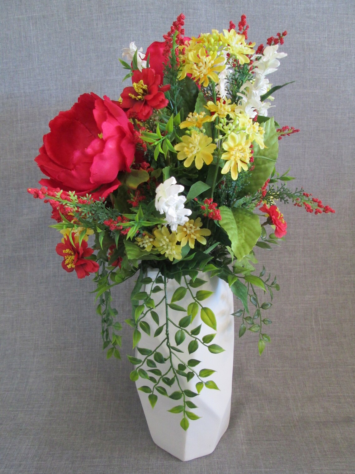Silk Flower Arrangement Red and Yellow Silk Floral Etsy