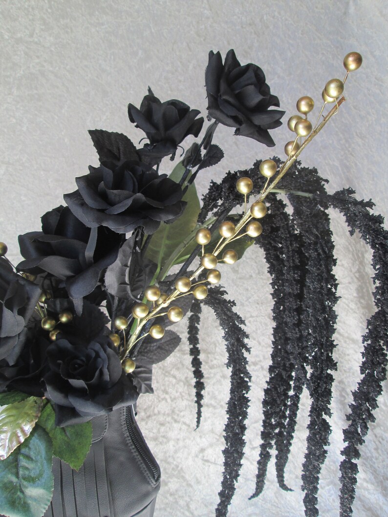 Silk Flower Arrangement in a Black and Gold Studded Fringed Etsy