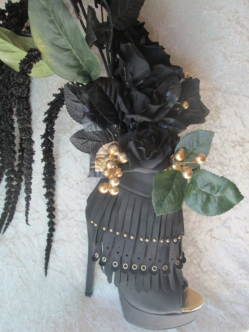 Silk Flower Arrangement in a Black and Gold Studded Fringed Etsy