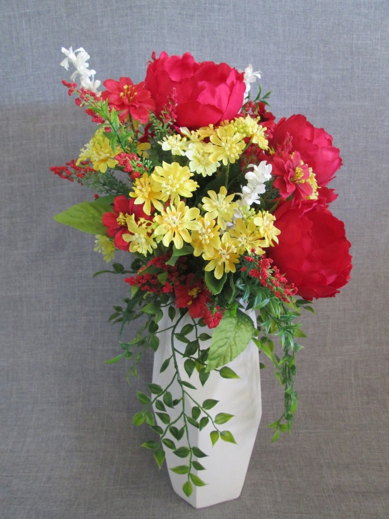 Silk Flower Arrangement Red and Yellow Silk Floral Etsy