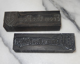Pair of Vintage Letterpress Printing Blocks Religious