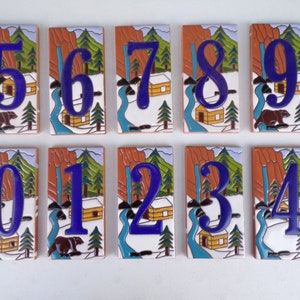 Talavera Ceramic Tile Up North Address Numbers With Pines. Hand Made, 3&quot; by 6&quot;. Free Shipping! Frames Available Separately.