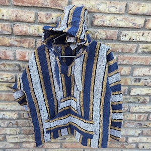 Medium Baja Hoodie Pullover – Unisex Serape Poncho, Beach Drug Rug – Ships Free
