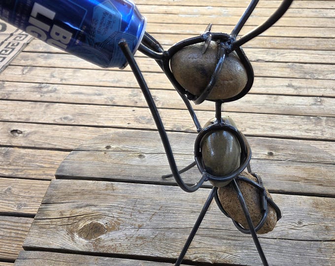 Featured listing image: Rustic Beer Tequila Whiskey Drinking Ant 17" Southwest Tall Metal Yard Art, Handmade of Metal & Stone