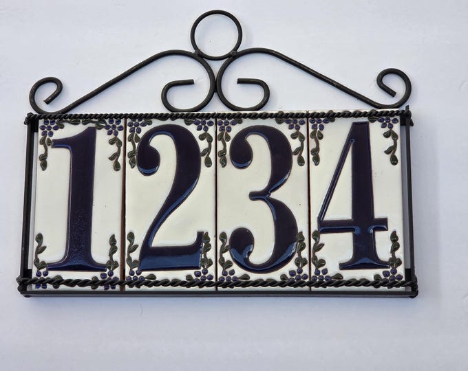 Featured listing image: Choice of Set of 4 Talavera Address Tiles – 8 Styles Available | Optional Metal Frame