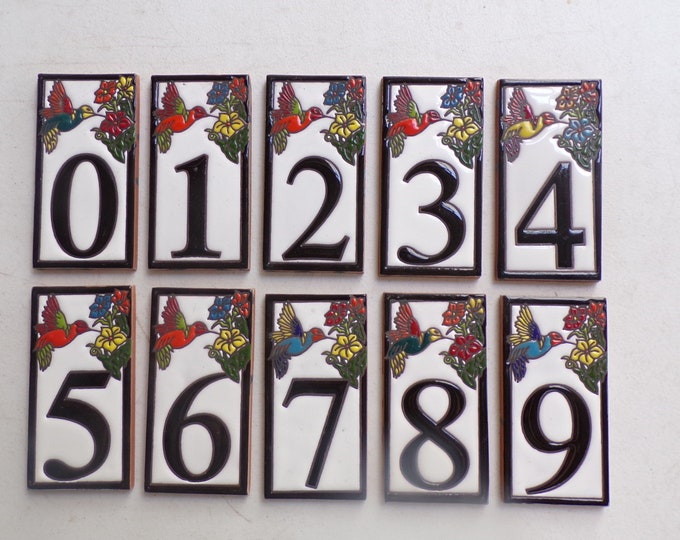 Featured listing image: Hummingbird Tile Address Numbers, Handmade, Hand Painted, 3"x 6" Talavera Ceramic. FREE SHIPPING! Frames Also Available Separately.