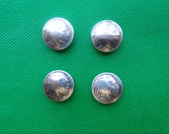 4 0f Indian Head Top Side 7/8" Reproduction Buffalo Nickel Conchos. FREE SHIPPING