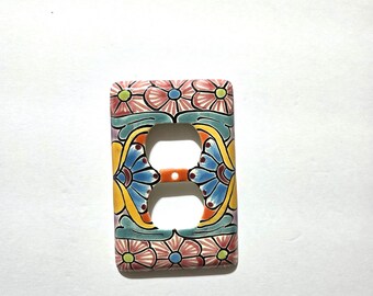 Handmade Talavera Double Outlet Cover Mexican Ceramic Hand Painted 2 Gang Wall Plate