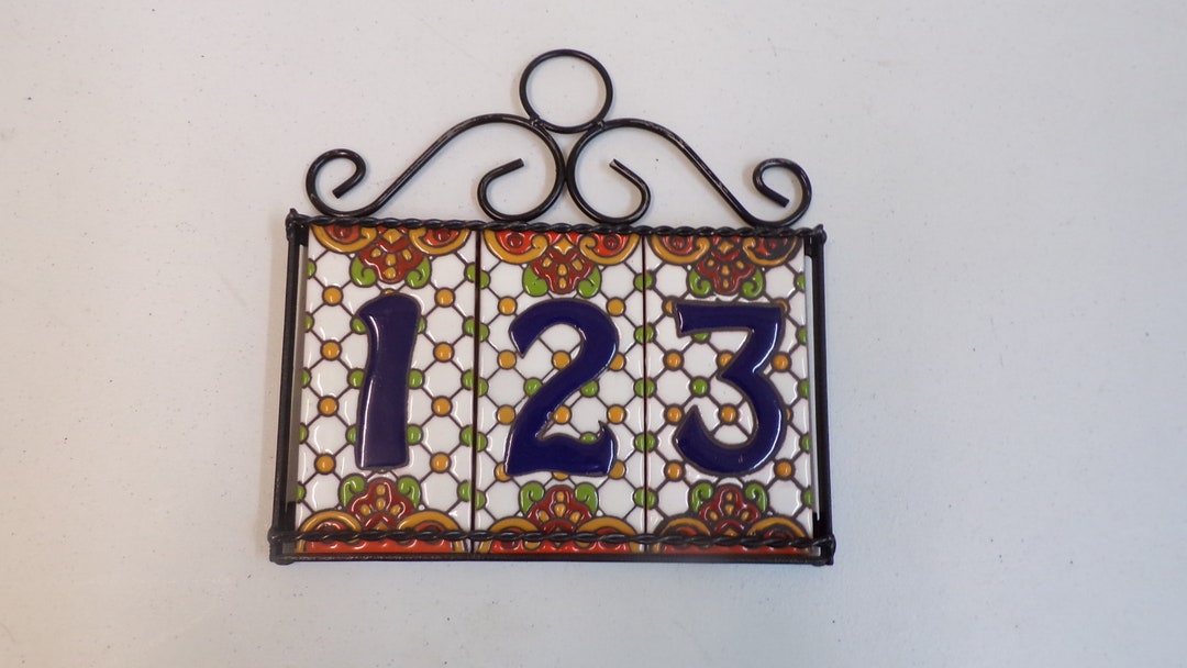 Sets of 3 Talavera Ceramic Address Tiles With Horizontal Welded Iron ...